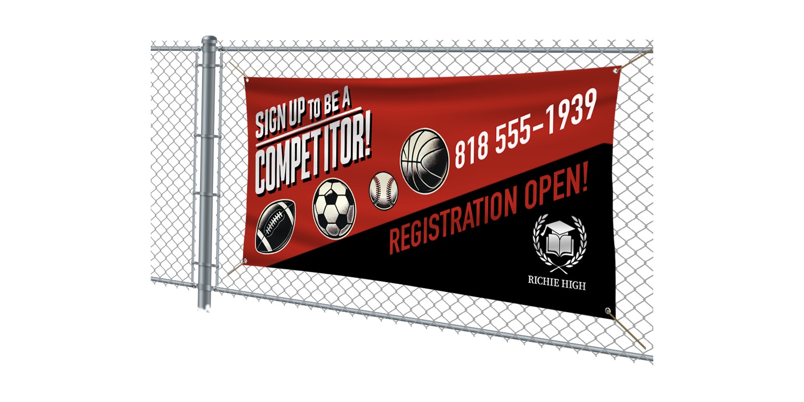 Large-format vinyl and mesh banners printed for outdoor use